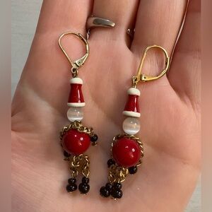 Vintage Elegant Red and Gold Dangle‎ Earrings, allergy free